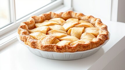 A classic pie cooling on a windowsill evoking nostalgic feelings of home and traditional baking