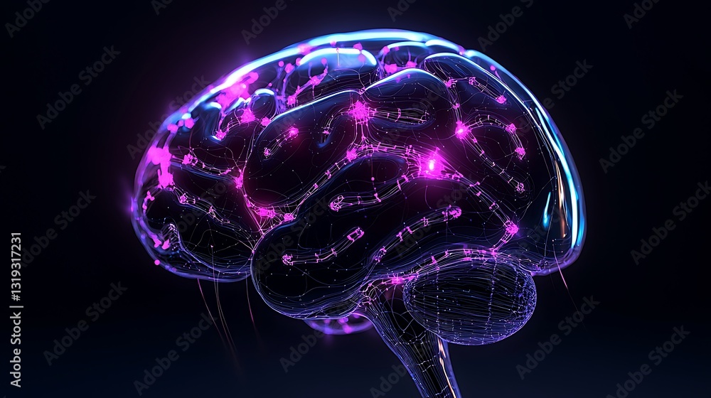Poster human brain neural network 3d rendering