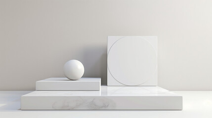 Minimalistic white podium for product display. 3d background products minimal podium scene with the geometric platform.