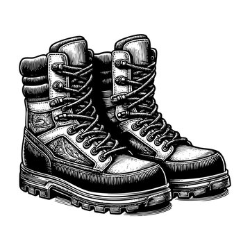 black and white work boots clip art preview