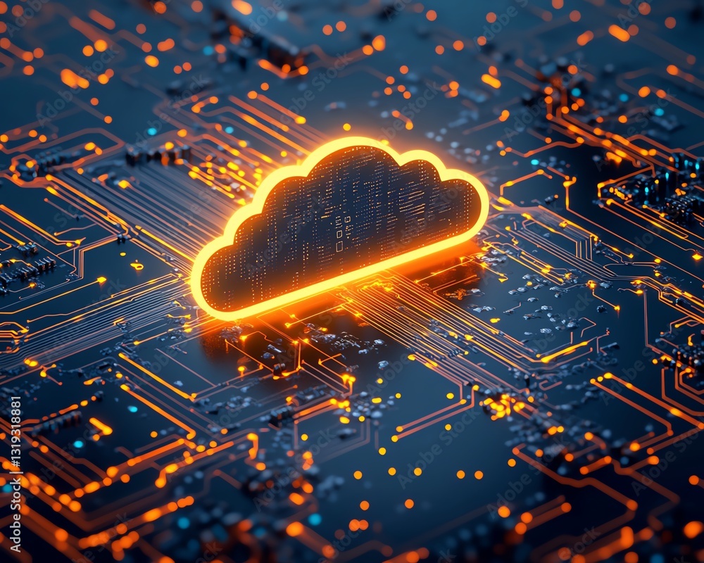 Poster illustration of secure cloud computing concept