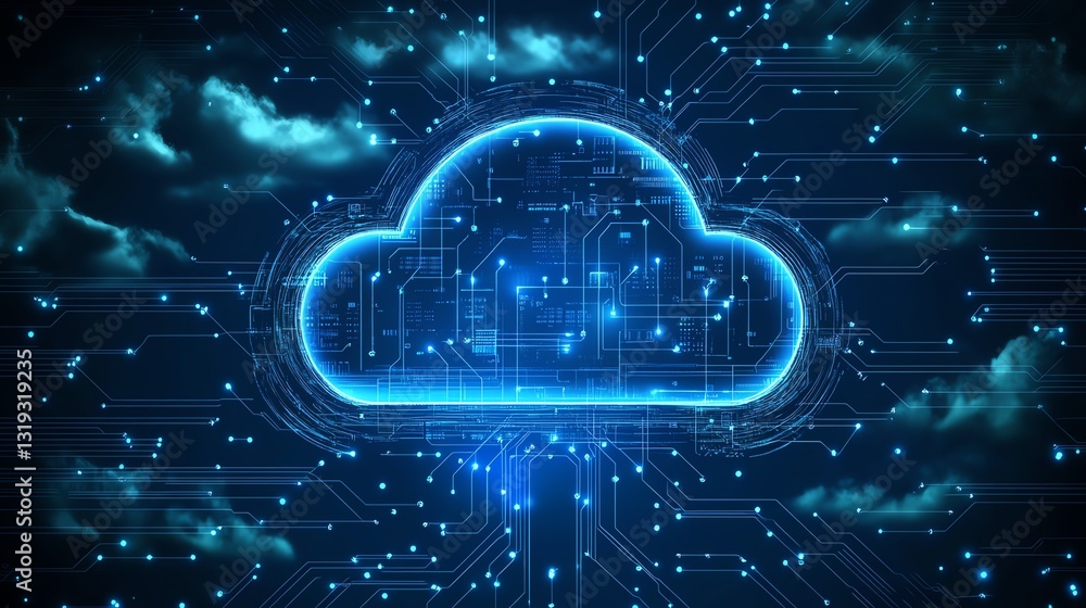 Aufkleber Secure cloud computing visual with a cloud symbol over a chip