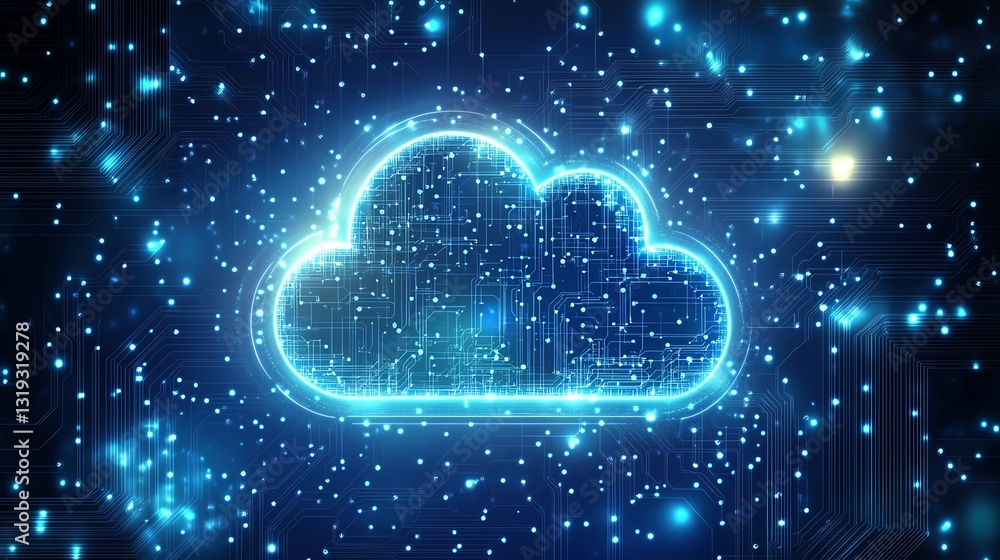 Poster Secure cloud computing visual with a cloud symbol over a chip