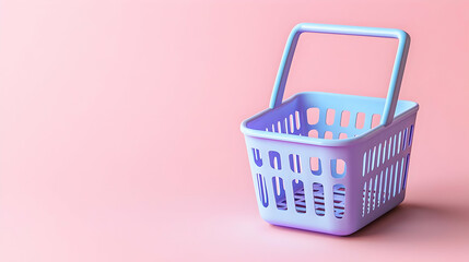 Single Empty Pastel Purple Shopping Basket on a Pink Background 3D Render