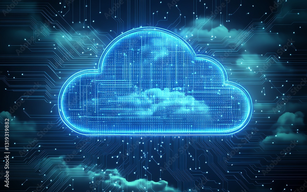 Aufkleber cloud symbol hovering over a stylized chip