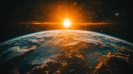 Obraz premium Earth rising, sunrise from space