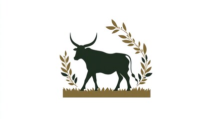 Walking Texas Longhorn, field, leaves, agriculture, logo