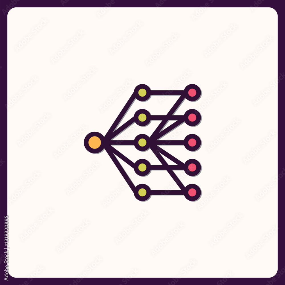 Poster colorful neural network diagram symbolizing interconnected data streams and nodes
