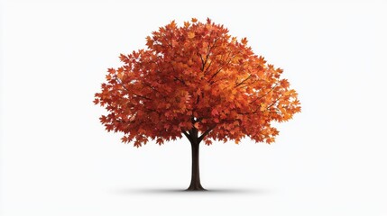 Autumn Tree with Vibrant Orange and Red Leaves on White Background