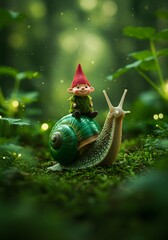 Happy Gnome on a Snail Ride