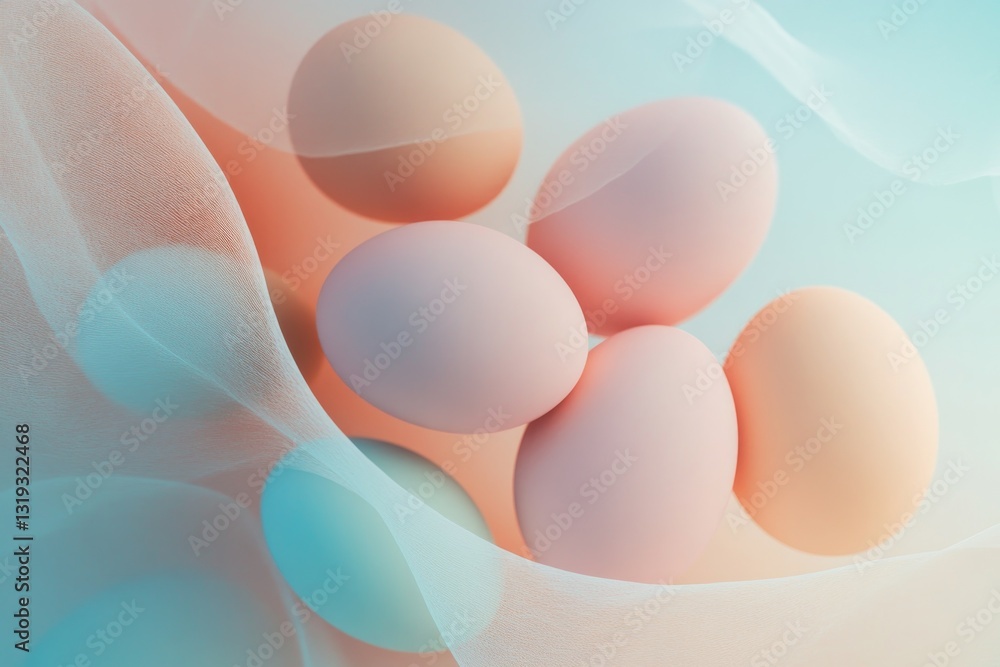Poster vibrant abstract design featuring pastel-colored easter eggs arranged in dynamic pattern surrounded 