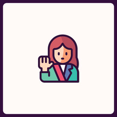 Oath taking woman illustration, official duty, justice, and representation