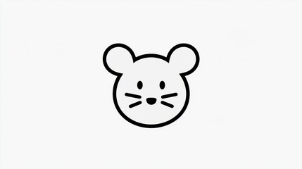 Fototapeta premium Simple black line art mouse head on white background. Possible use children's book illustration