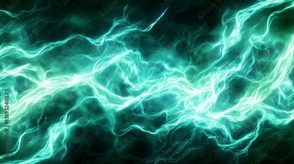 Poster abstract teal energy flowing dynamically across dark background space