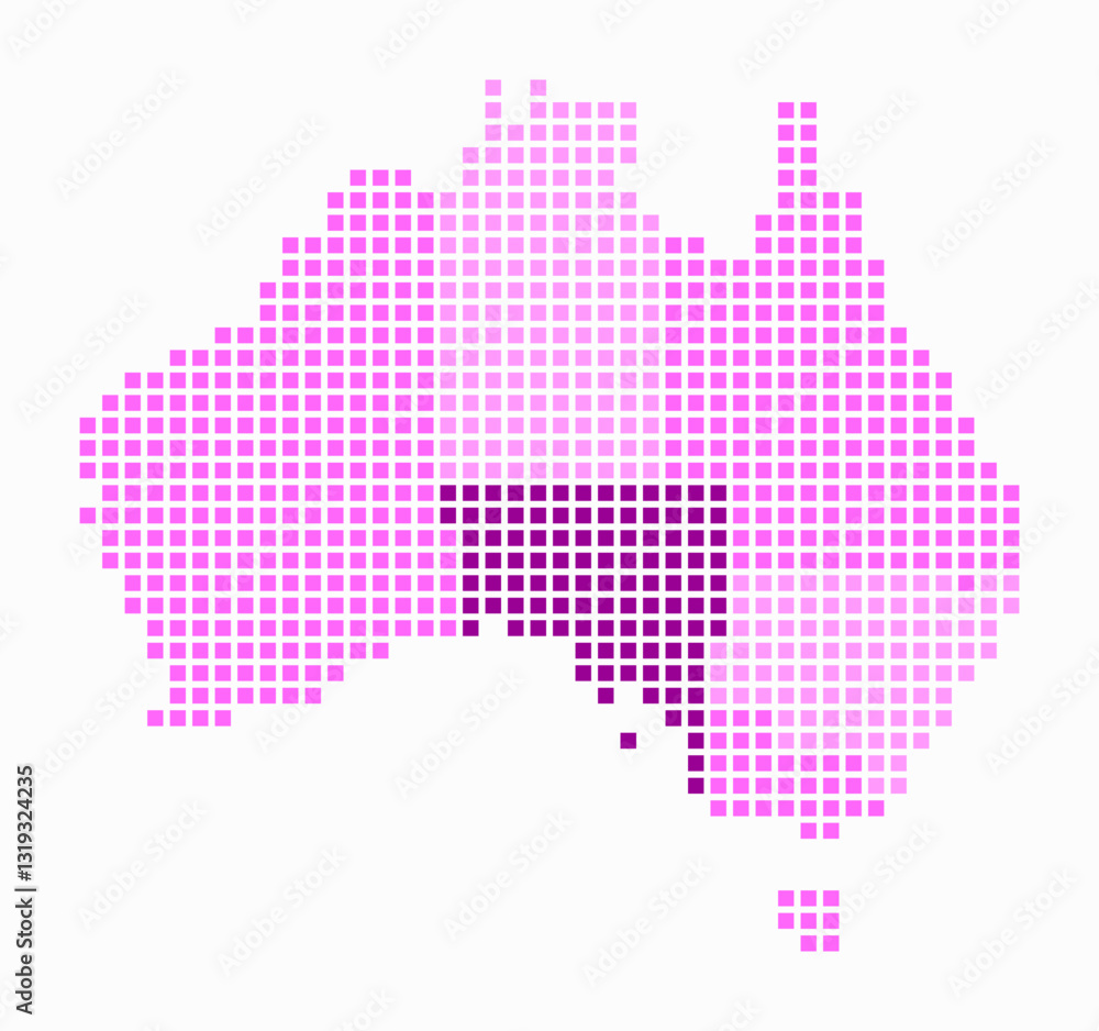 Poster australia dotted map. digital style map of the country on white background. australia shape with squ