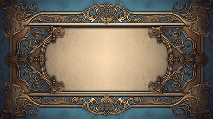 gold and blue floral frame, vintage decoration