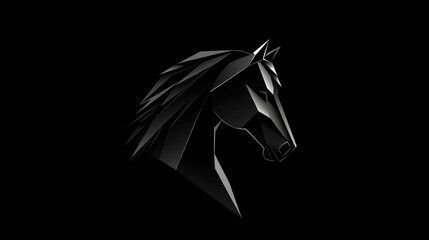 Abstract horse head profile, dark background, digital art, for branding or design