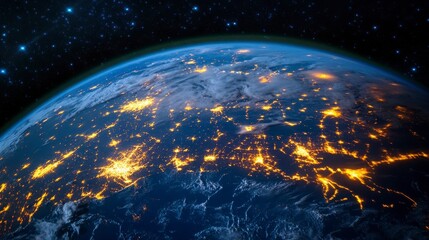 Obraz premium Stunning Earth at Night with Bright City Lights and Stars Above