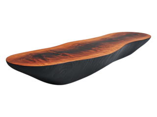 Stunning organic modern coffee table.  Handcrafted from richly hued wood, its natural curves and dark stained base create a dramatic focal point for any contemporary interior.