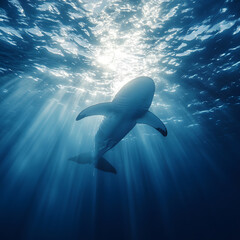 Fototapeta premium Majestic Shark in the Deep Ocean Sunlight