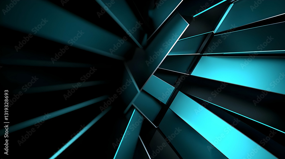 Poster abstract futuristic background with glowing blue and black geometric shapes and lines with a modern 