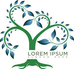 Fototapeta premium Tree logo with modern and minimalist design, fresh green geometric elements with futuristic touch, suitable for brands that focus on green technology, or environment. Available in high quality vector 