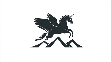Obraz premium Winged unicorn soaring over mountains, logo design
