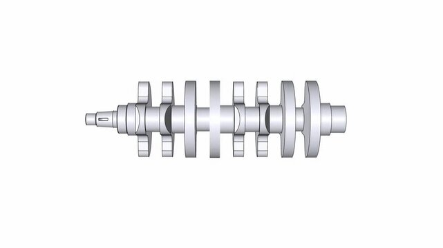 crankshaft, CAD technical drawing, and 3D illustration, mechanical part engine motor, plain background isolated, video animation view rotation