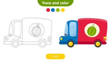 Coloring book for children: truck. Educational game for kids.