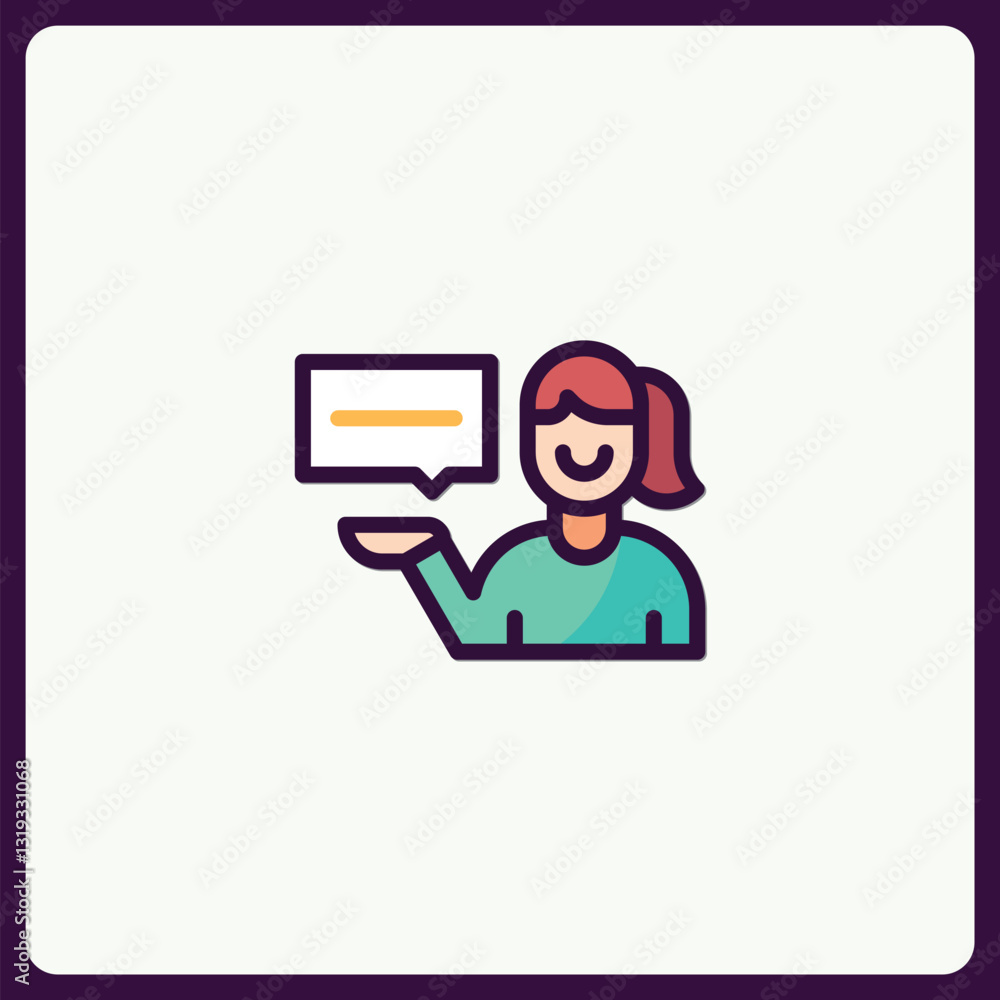 Poster modern icon depicting communication assistant with message bubble