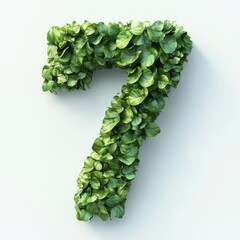 3D style of number "7" made of leaves on white background. 