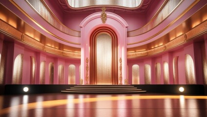 Pink golden ceremony award stage venue background.