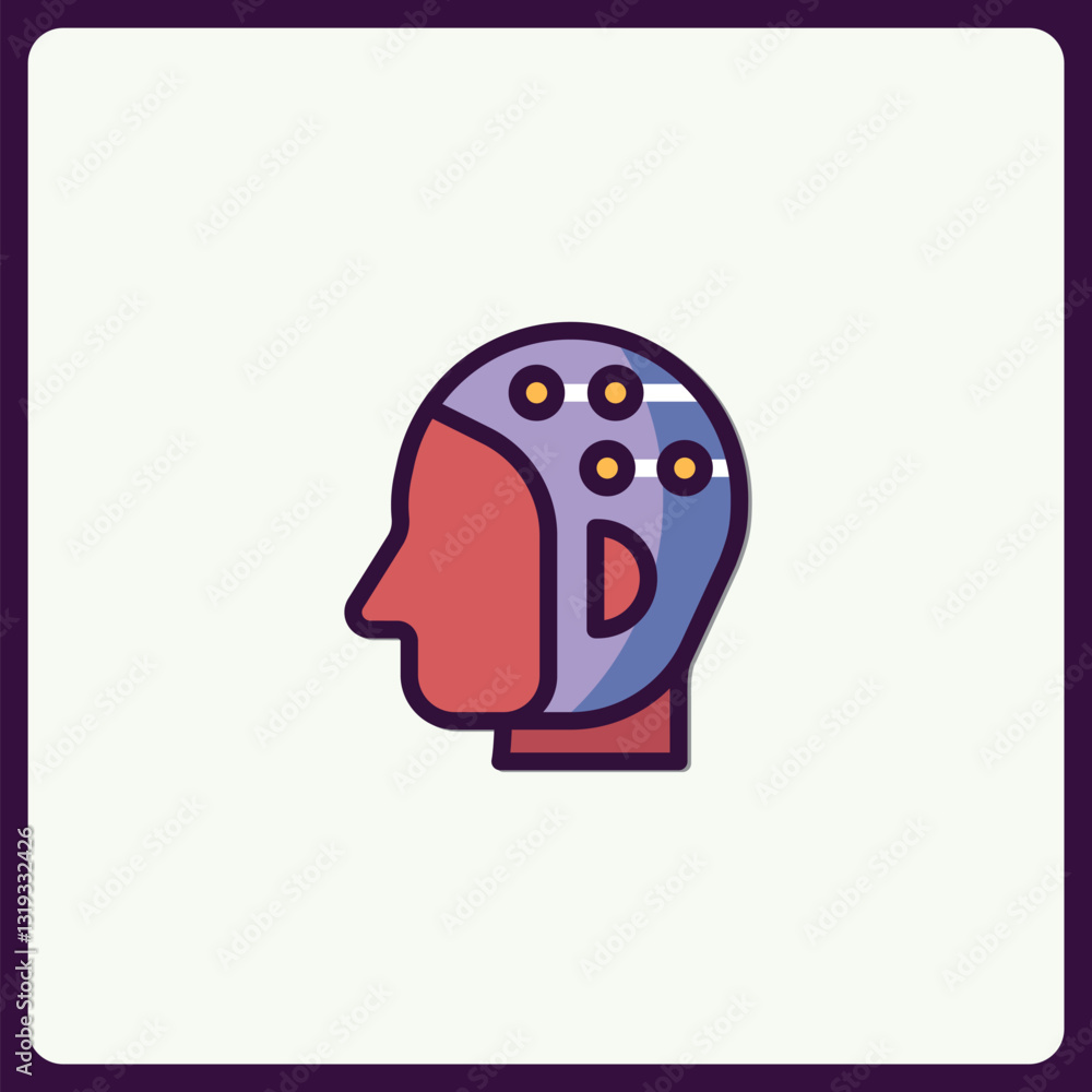 Poster futuristic cerebral interface icon symbolizing brain-computer connection