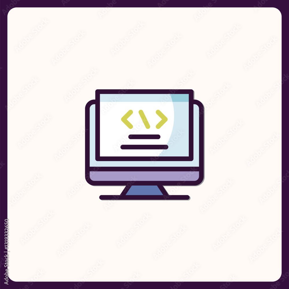 Poster digital development concept illustration: modern computer with code displayed