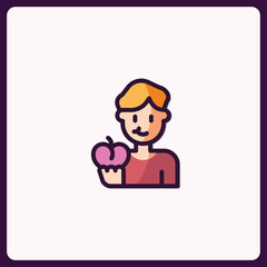 Character Illustration Holding Fruit, Representing Healthy Lifestyle Choices