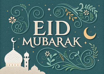 Elegant Eid Mubarak Greeting with Mosque Design