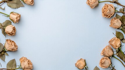 Obraz premium elegant arrangement of dried roses on soft blue background