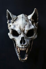 Handpainted realistic wolf skull mask art mysterious studio decorative item dark background artistic perspective