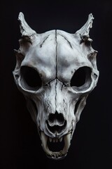 Realistic wolf skull mask creation artist studio sculpture dark environment close-up unique art concept