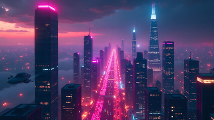 Obraz premium Urban Infinity: Boundless Neon Cityscape of the Future