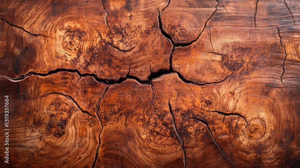 Poster close-up view of a beautifully aged wooden surface reveals mesmerizing cracks and swirls, capturing 
