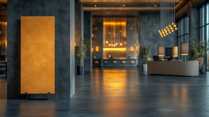 Modern hotel lobby interior with blank display