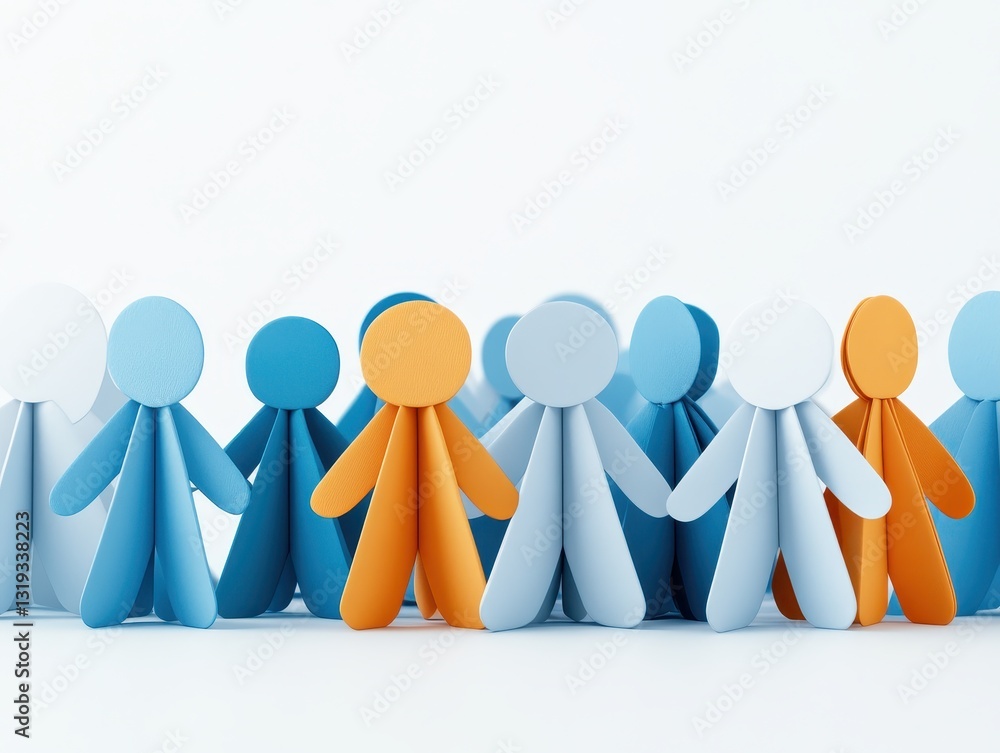 Poster colorful paper figures representing diversity and teamwork in a minimalist setting