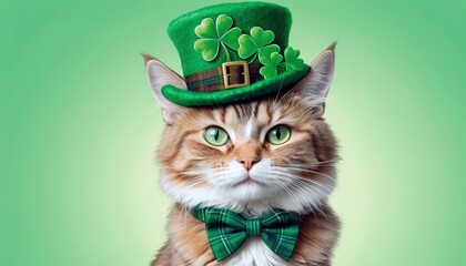 Festive feline flaunts luck with green hat and bow tie for St. Patrick's Day celebration