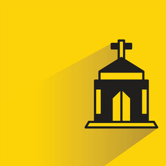 church building icon on shadow yellow background