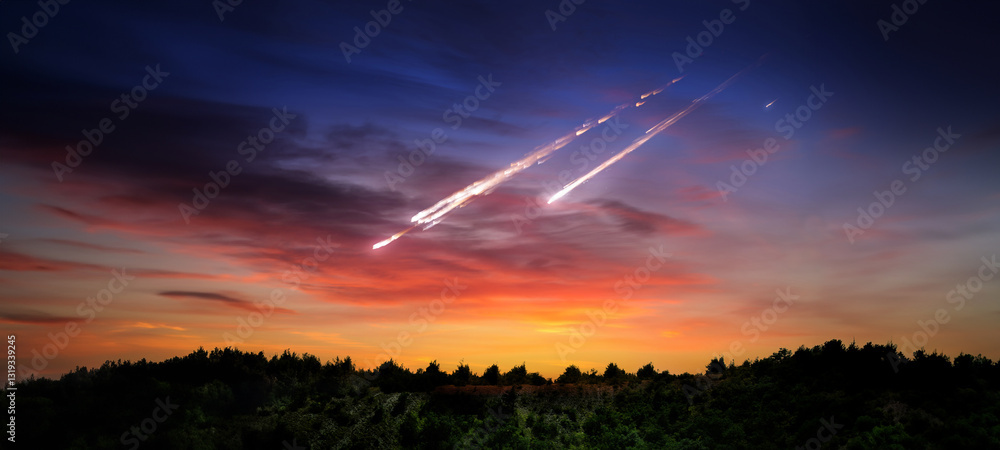 Canvas Prints falling meteorite, asteroid, comet on earth. elements of this image furnished by nasa.