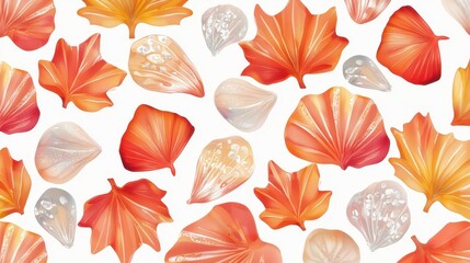 Fototapeta premium Autumn leaves seamless pattern, vibrant orange and white foliage for seasonal backgrounds textile designs