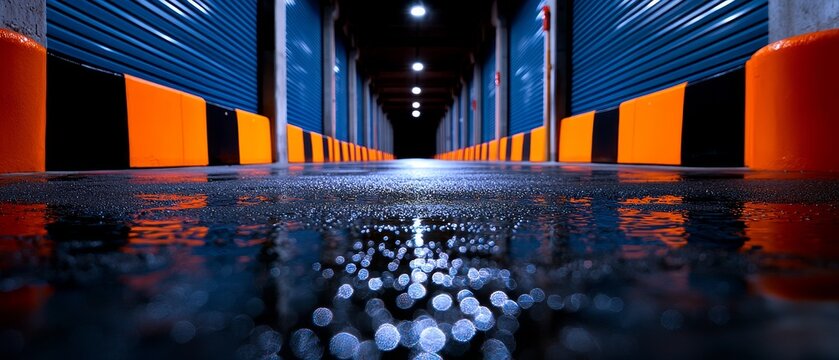 Hallway Perspective View with Reflective Floor and Parallel Structures at Data Center for Industrial Processing