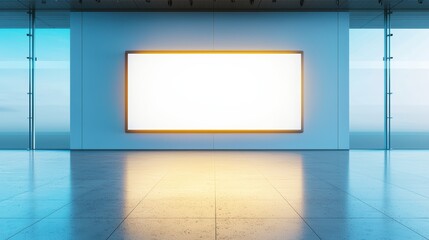 Large empty room with big screen, ideal for conferences, meetings, and presentations