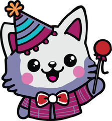 Fototapeta premium A cheerful cartoon cat in a party hat